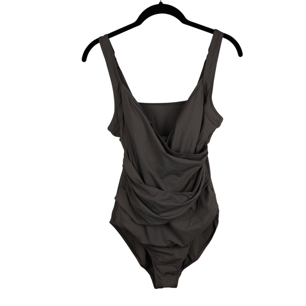 Calvin Klein‎ Draped Ruched One-Piece Size 10 Swimsuit Olive Brown Sculpting
